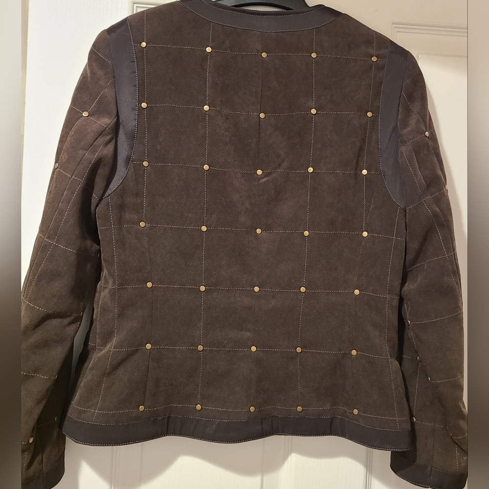 Doncaster Chocolate Brown SOFT Quilted Zip Blazer Jacket Chic - Picture 12 of 16
